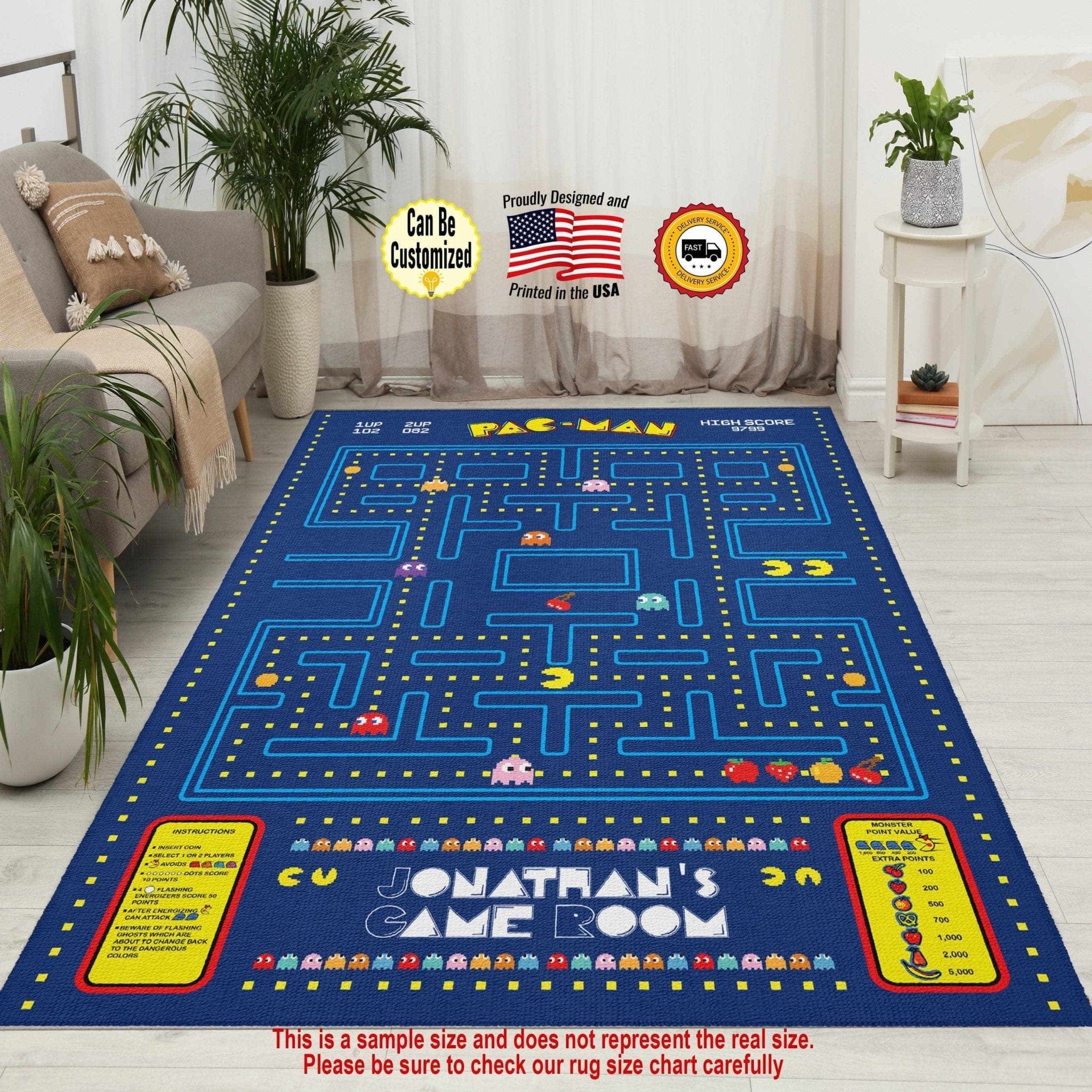 Custom Retro Arcade Video Game Area Rugs | Gaming Carpet, Mat, Home Decor -  Mats & Rugs Arcade Pacman Game Rug Area Rug Classic Video Game Rug