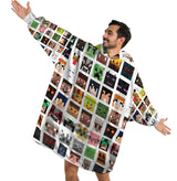 Custom Personalized Block Faces Pattern 3D Blocked Base Game Snug Oversized Wearable Hoodie Blanket