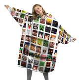 Custom Personalized Block Faces Pattern 3D Blocked Base Game Snug Oversized Wearable Hoodie Blanket