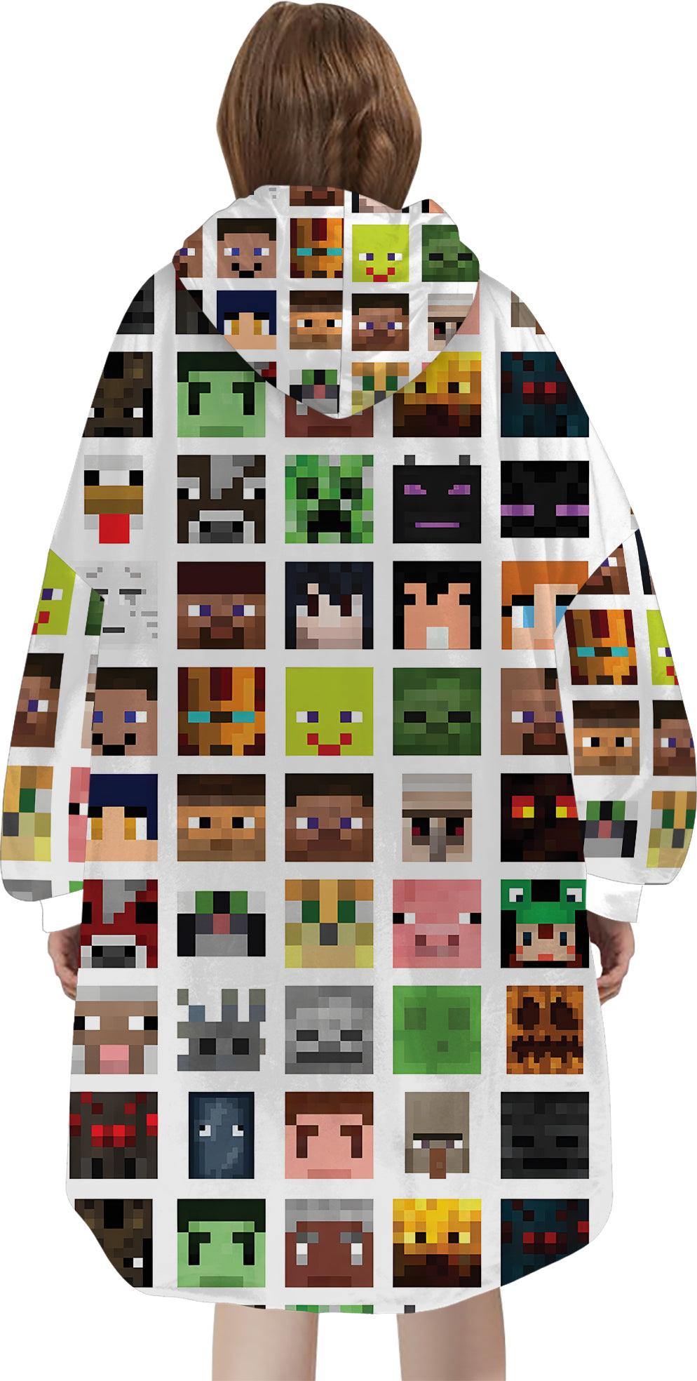 Custom Personalized Block Faces Pattern 3D Blocked Base Game Snug Oversized Wearable Hoodie Blanket