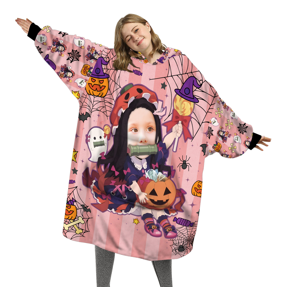 Personalized Snug Oversized Sherpa Wearable Demon Slayer Anime Halloween Hoodie Blanket