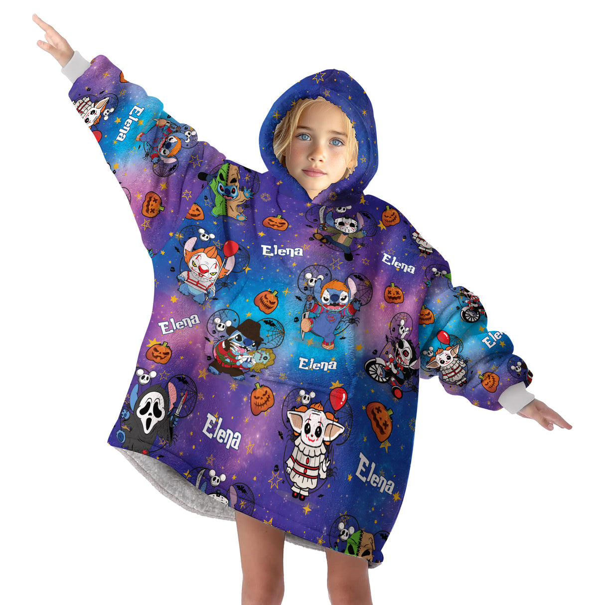 Personalized Snug Sherpa Oversized Wearable Stitchy Horror Movie Characters Halloween Hoodie Blanket