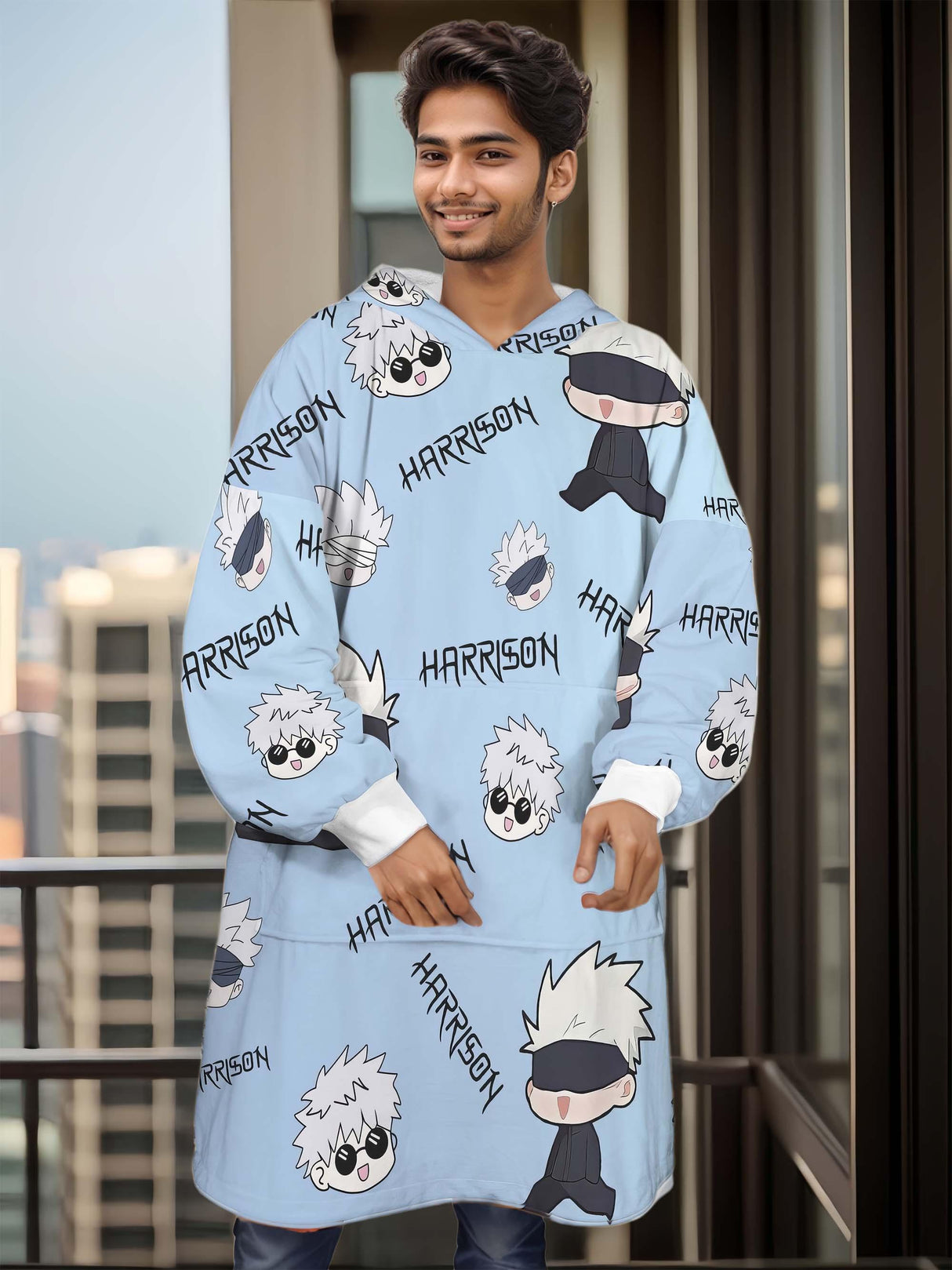 Personalized Anime Sato Snug Oversized Wearable Hoodie Blanket