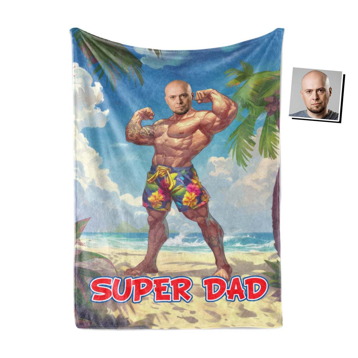 Personalized Face & Name Father's Day Funny Bodybuilder Superdad Blanket