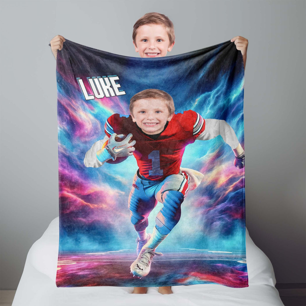 Personalized Ohio State Football Boy Buckeyes Photo Blanket