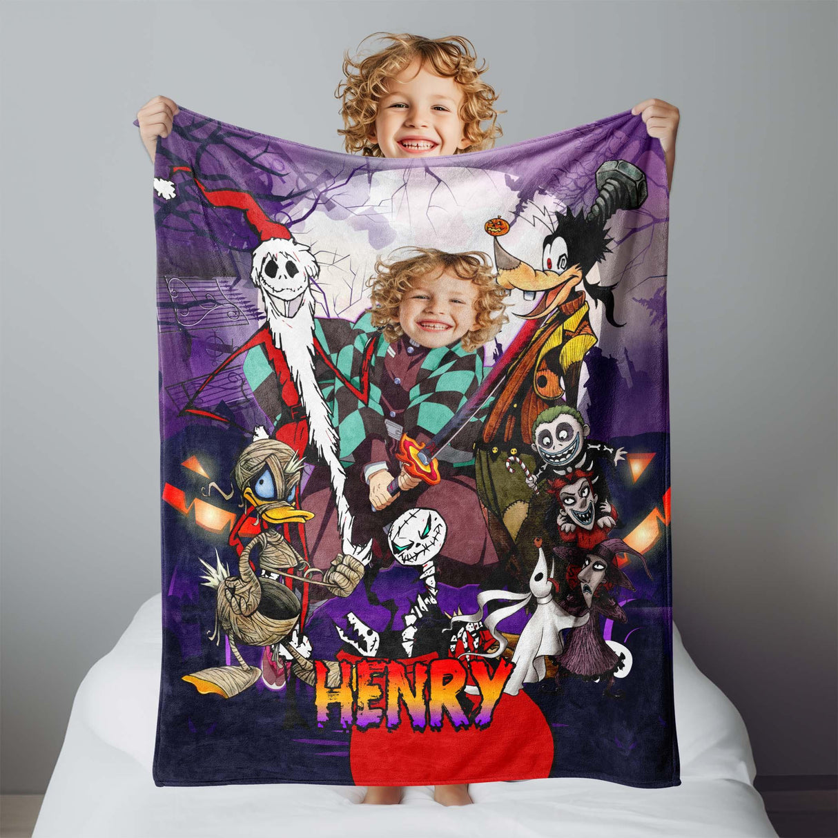 Personalized Anime Tanjiro Demon Halloween Blanket | Custom Halloween Blanket For Boys