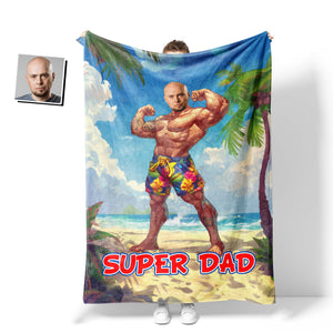 Personalized Face & Name Father's Day Funny Bodybuilder Superdad Blanket