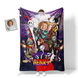 Personalized Anime Tanjiro Demon Halloween Blanket | Custom Halloween Blanket For Boys