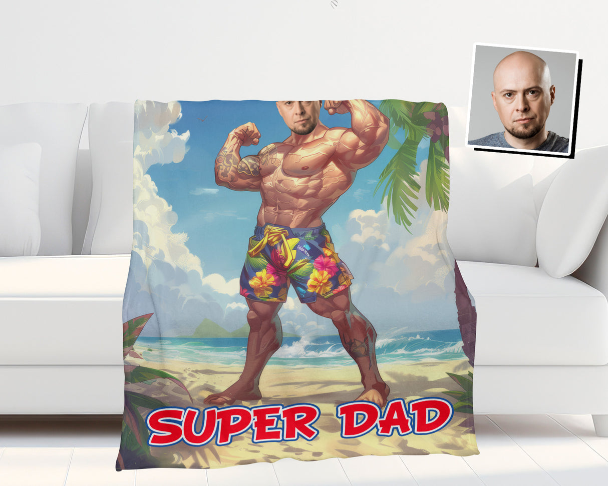 Personalized Face & Name Father's Day Funny Bodybuilder Superdad Blanket