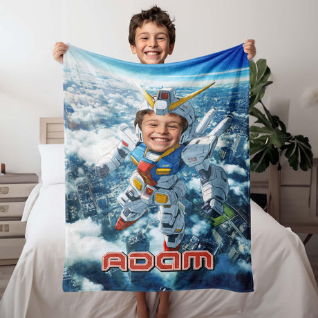 Personalized Face & Name Robot Boy Titan Frame Blanket