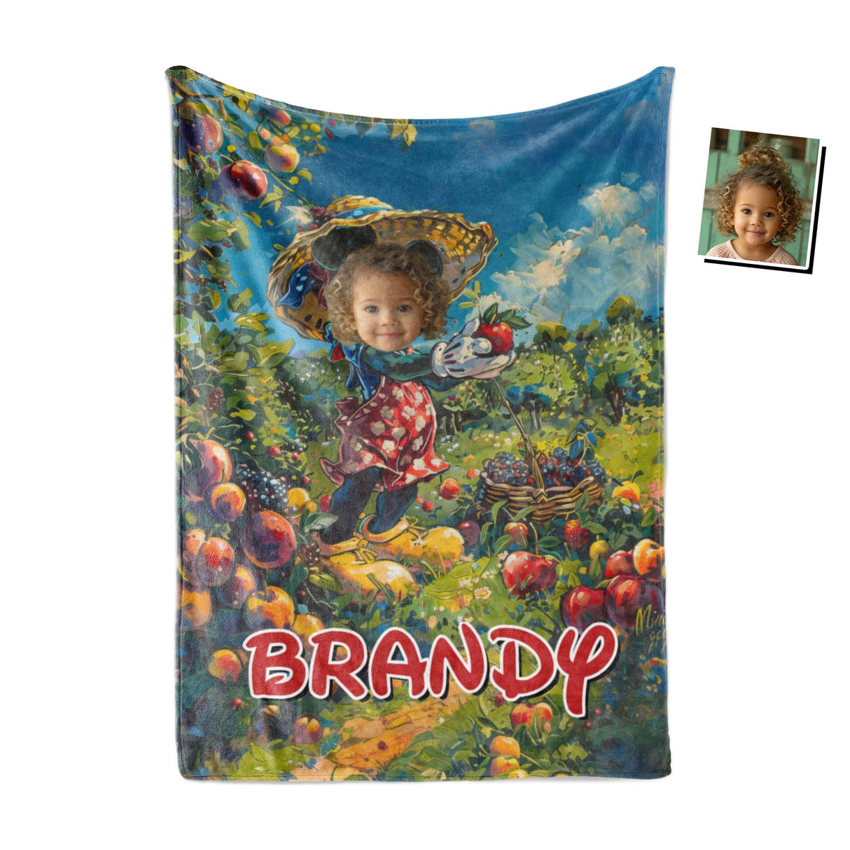 Personamized Face & Name Cartoon Mouse Cosplay Fruit Harvest Blanket