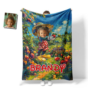 Personamized Face & Name Cartoon Mouse Cosplay Fruit Harvest Blanket