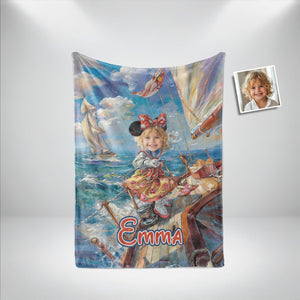 Personalized Face & Name Cartoon Mouse Sailing Day Blanket