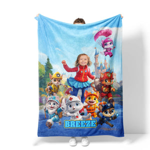 Personalized Face & Name Purr Patrol Kitty Cat Rescue Adventure Girl In Fairyland Park Blanket