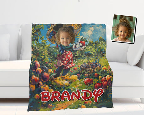 Personamized Face & Name Cartoon Mouse Cosplay Fruit Harvest Blanket