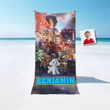 Personalized Face & Name Rescue Dogs Hero Squad Crew Firefighter Boy Photo Beach Towel