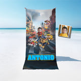 Personalized Face & Name Dog Patrol Firefighter Boy Photo Beach Towel