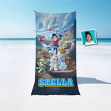 Personalized Face & Name Rescue Dogs Adventure Crew Girl Fall Winter Scene Beach Towel