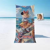 Personalized Face & Name Cartoon Mouse Cosplay Sailing Day Girl Photo Beach Towel