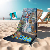 Personalized Face & Name Rescue Dogs Adventure Crew Girl Fall Winter Scene Beach Towel