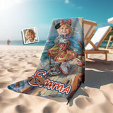 Personalized Face & Name Cartoon Mouse Cosplay Sailing Day Girl Photo Beach Towel