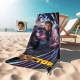 Personalized Face & Name Galaxy Road Super Turbo Lightning Cars Beach Towel