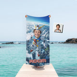 Personalized Face & Name Robot Boy Titan Frame Beach Towel