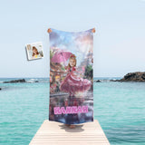 Personalized Face & Name Little Peach Princess In Pink In Japan Girl Beach Towel