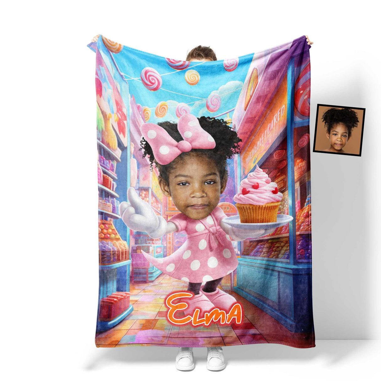 Personamized Face & Name Cartoon Mouse Cosplay Sweat Treat Blanket