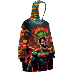 Personalized Snug Oversized Sherpa Wearable Zombie Superman Halloween Hoodie Blanket