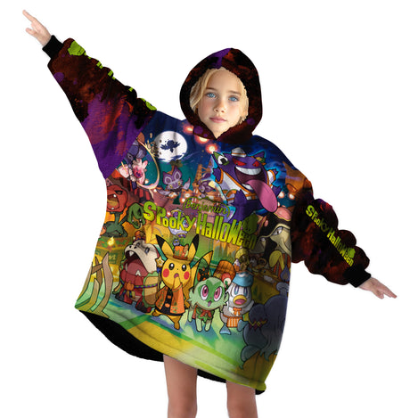Personalized Snug Oversized Sherpa Wearable Pokemon Spooky Halloween Hoodie Blanket