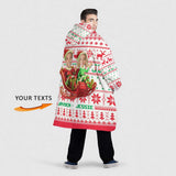 Personalized Face & Name ELF Christmas Couple Snug Oversized Wearable Hoodie Blanket