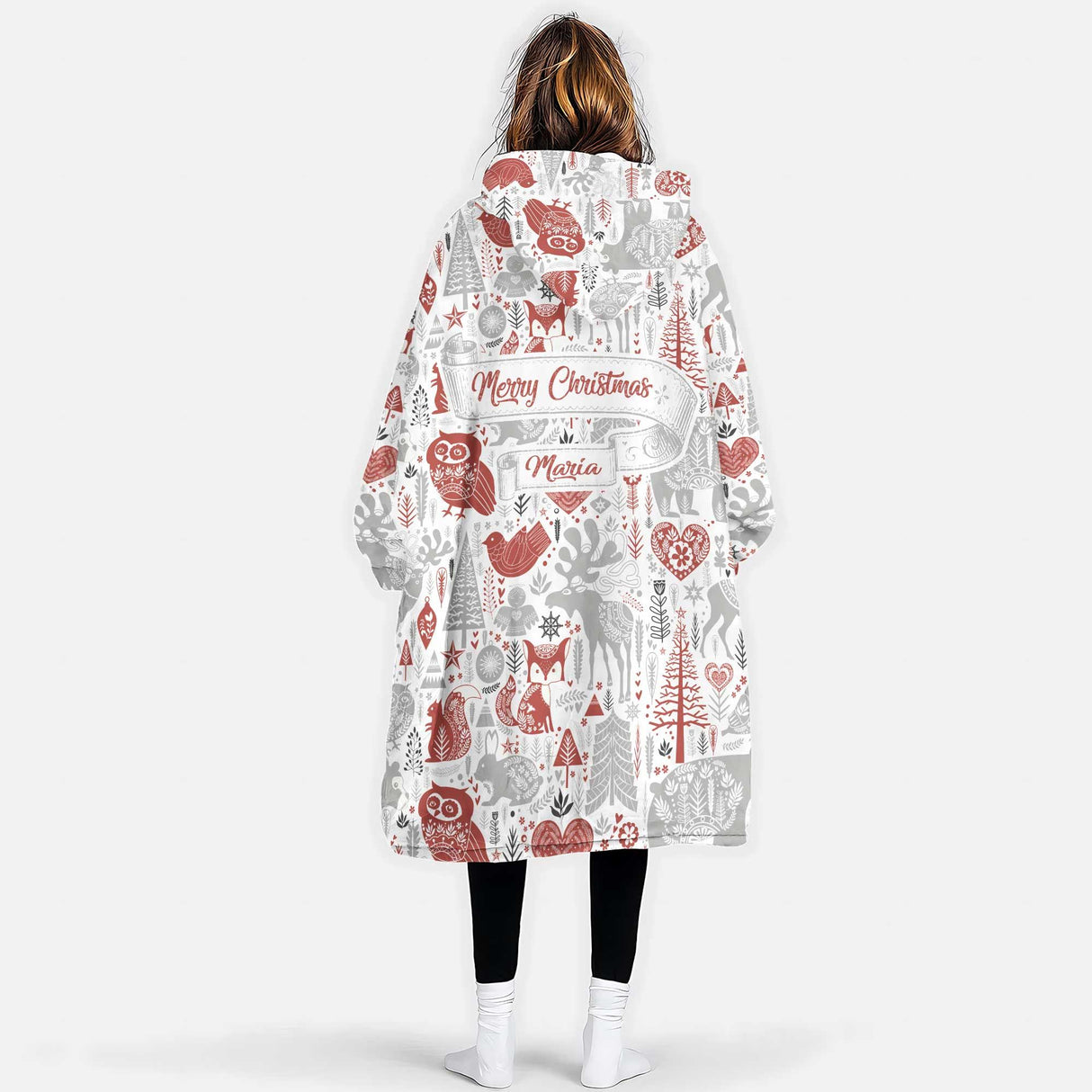 Personalized Scandinavian Christmas Snug Oversized Wearable Hoodie Blanket