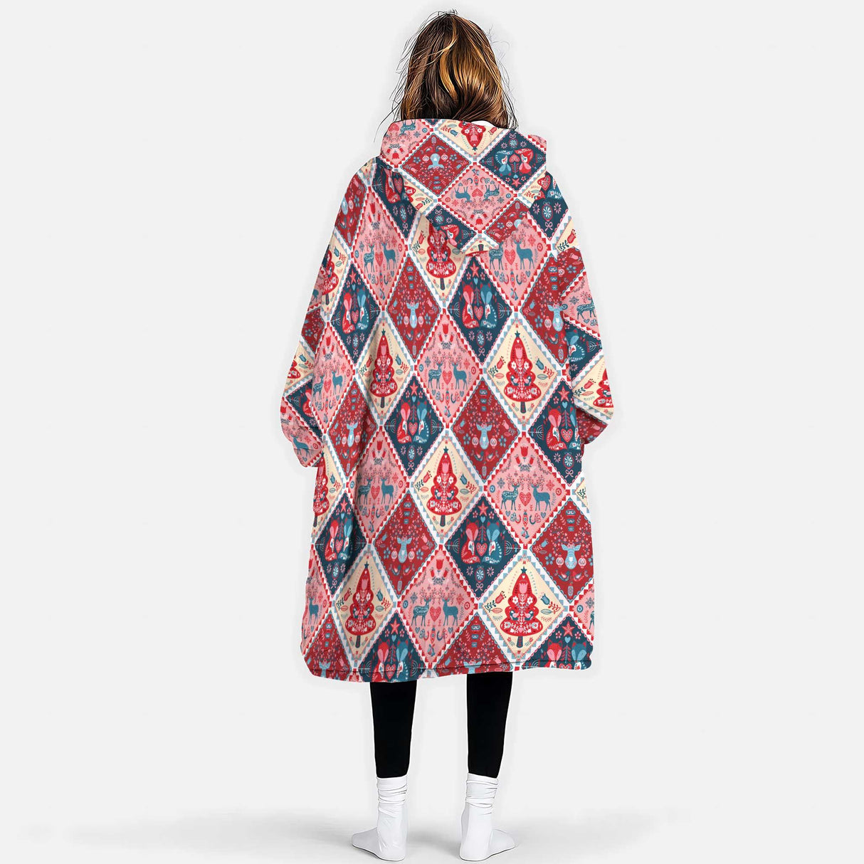 Personalized Scandinavian Whimsical Christmas Snug Oversized Wearable Hoodie Blanket