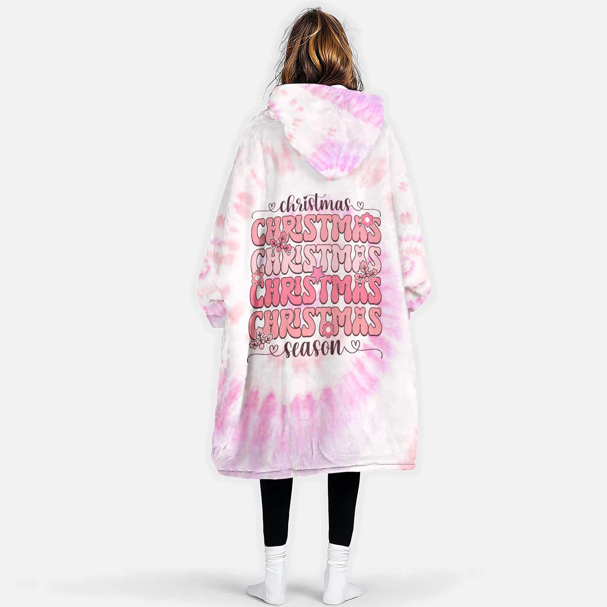 Personalized Christmas Tie Dye Snug Oversized Wearable Hoodie Blanket