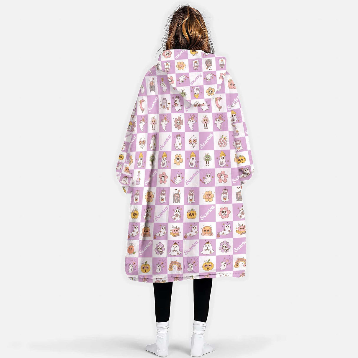 Personalized Groovy Retro Halloween Snug Oversized Wearable Hoodie Blanket