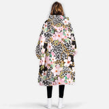 Personalized Animal Leopard And Flowers Snug Oversized Wearable Hoodie Blanket