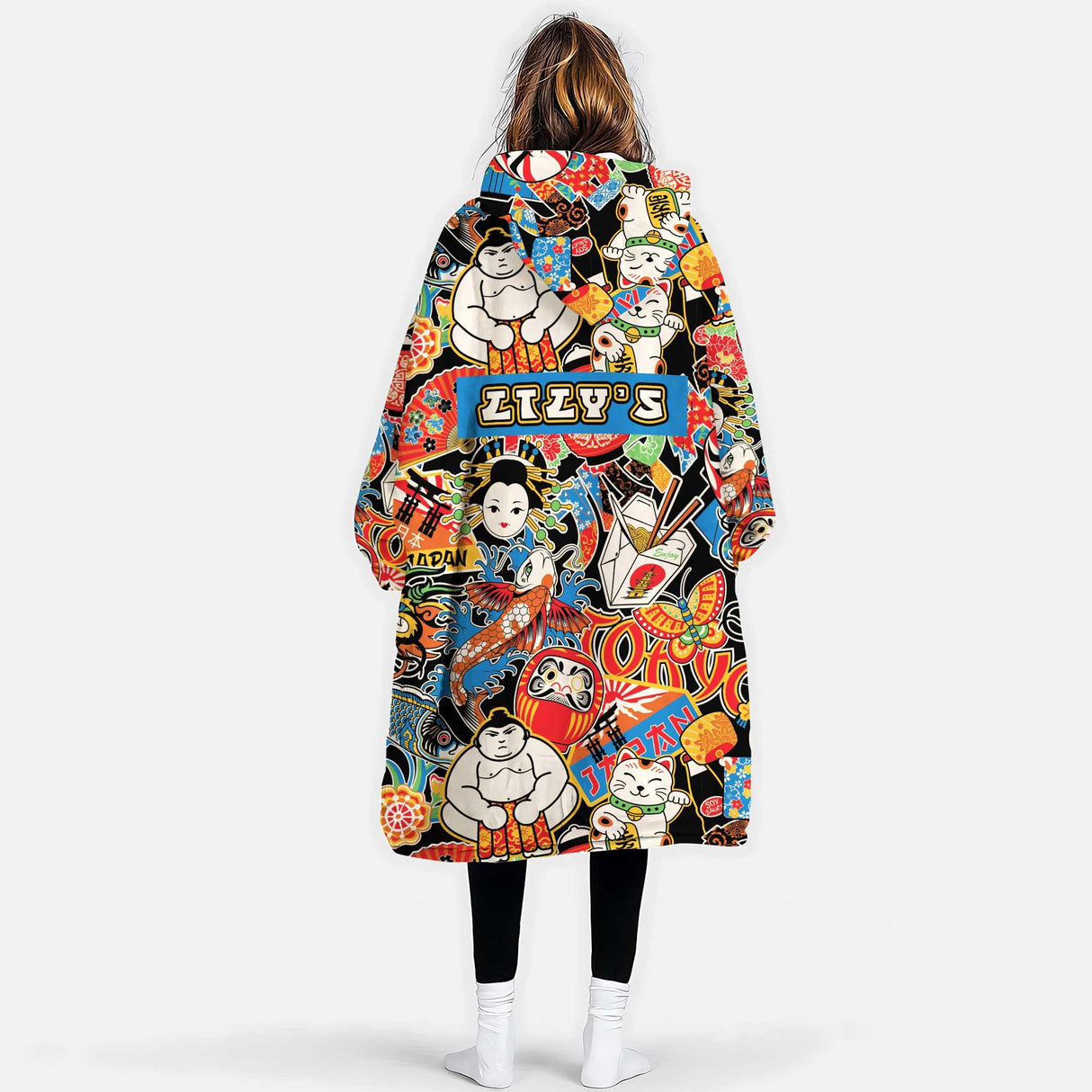 Personalized Japanese Symbols Snug Oversized Wearable Hoodie Blanket