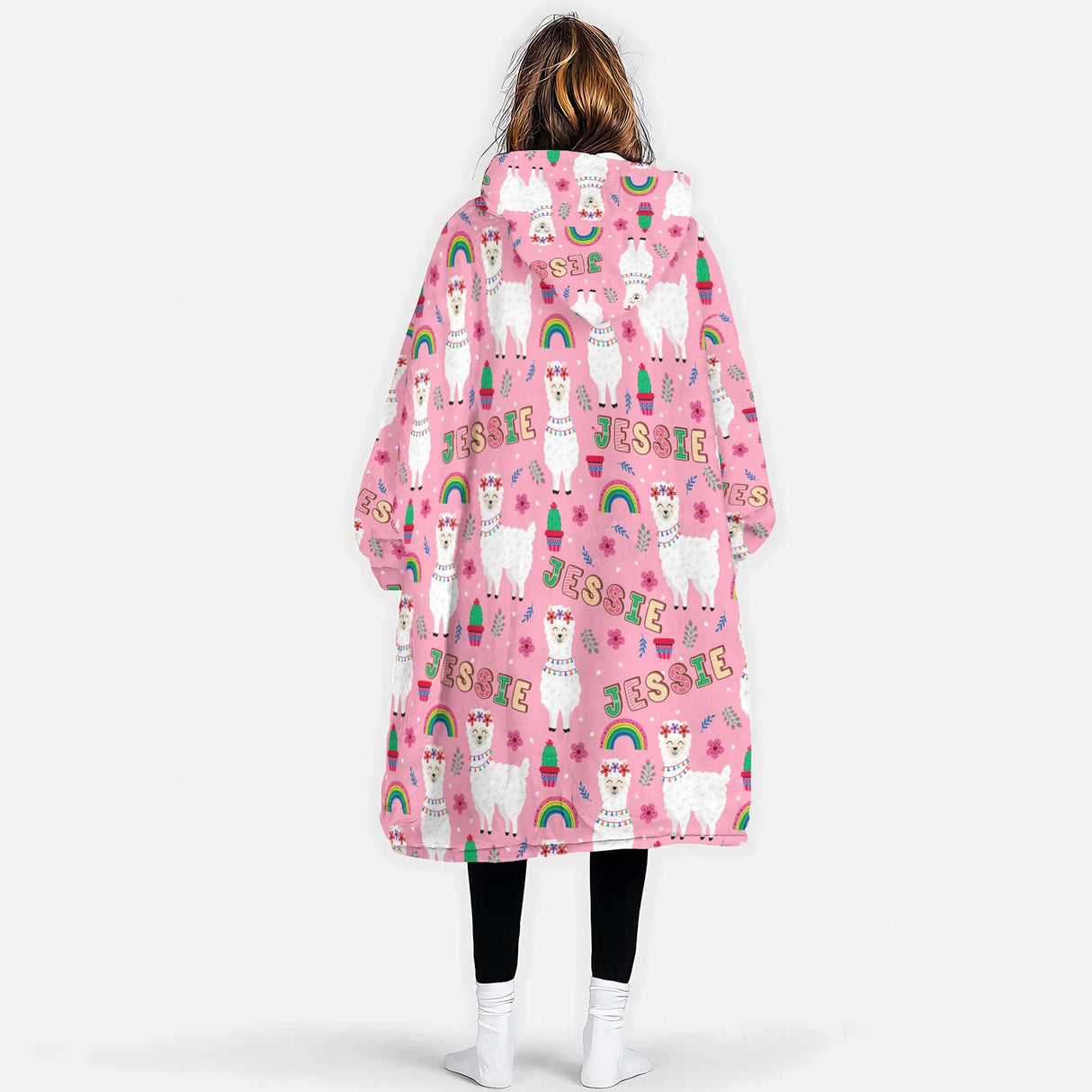 Personalized Magical Christmas Llama Snug Oversized Wearable Hoodie Blanket