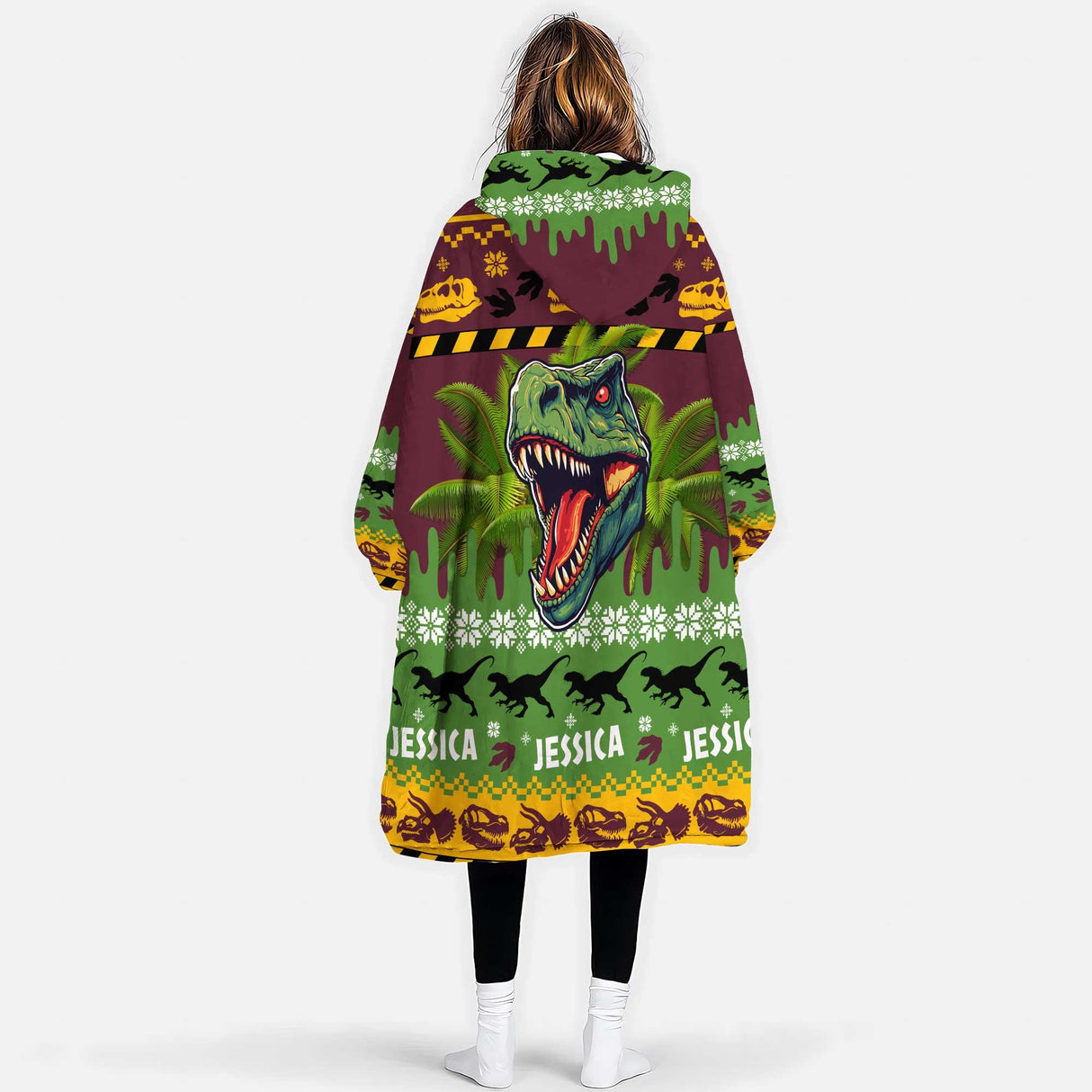 Personalized Jujrassic Park Christmas Dinosaur Snug Oversized Wearable Hoodie Blanket