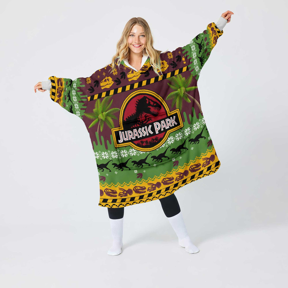 Personalized Jujrassic Park Christmas Dinosaur Snug Oversized Wearable Hoodie Blanket