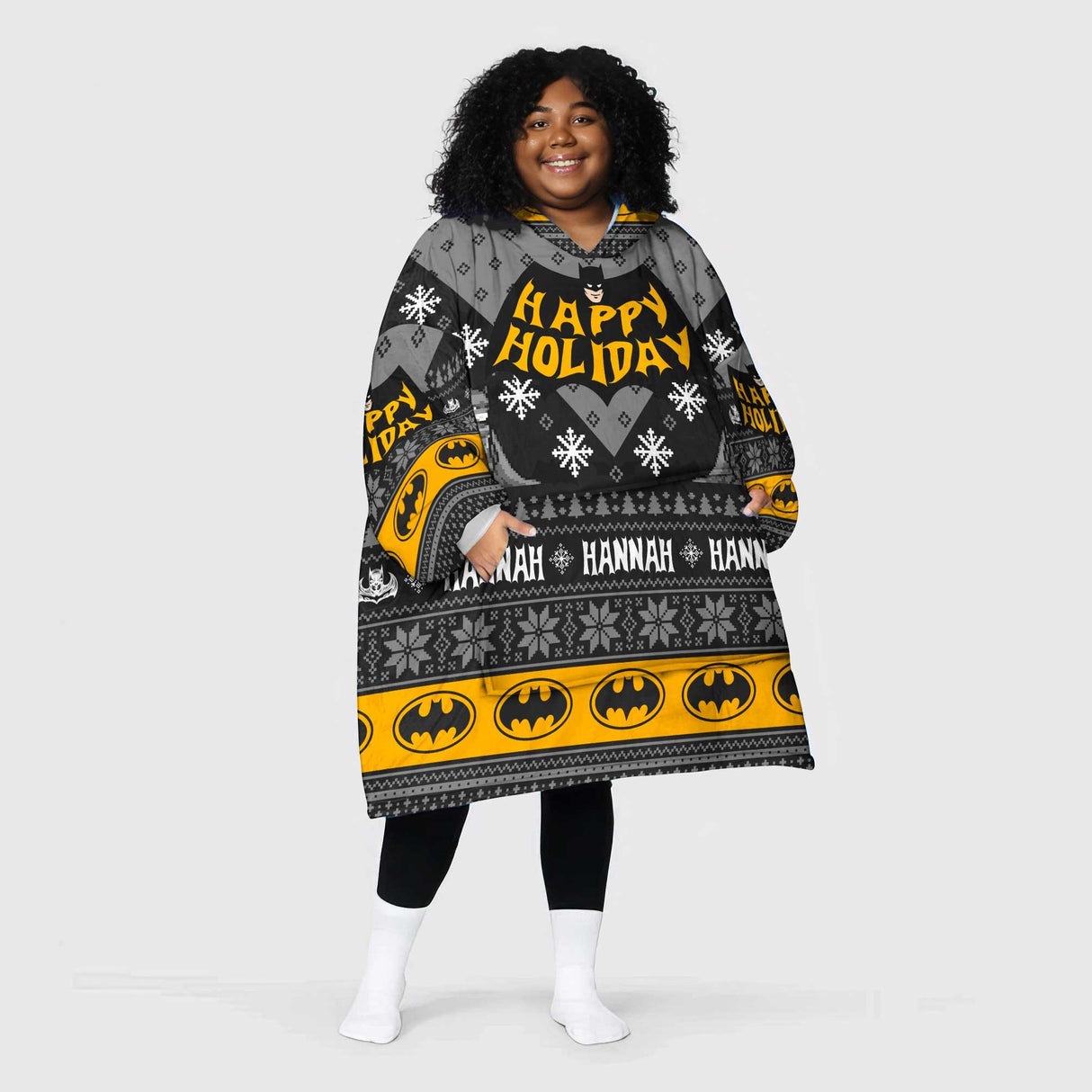 Personalized Bat Ugly Xmas Snug Oversized Wearable Hoodie Blanket