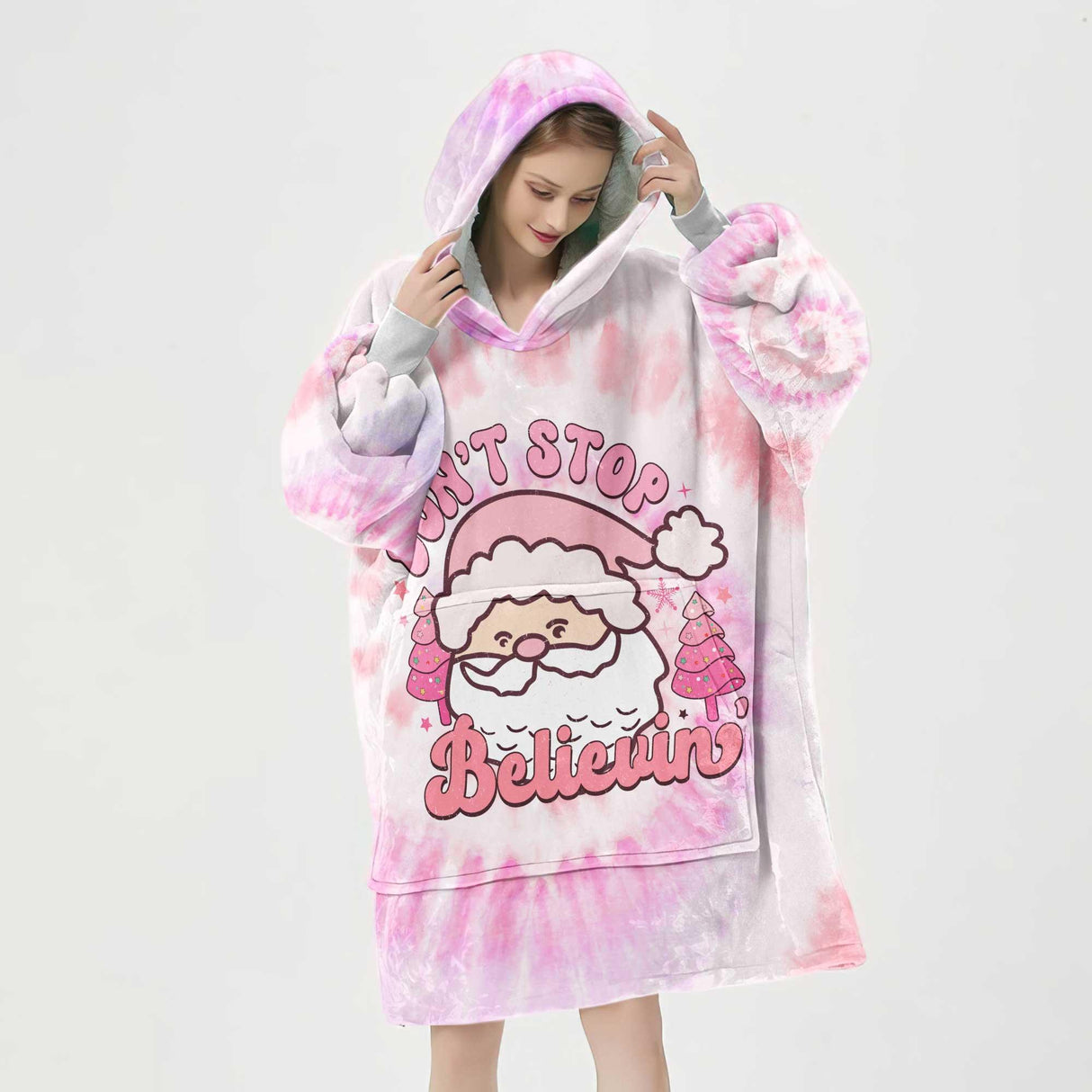 Personalized Christmas Tie Dye Snug Oversized Wearable Hoodie Blanket