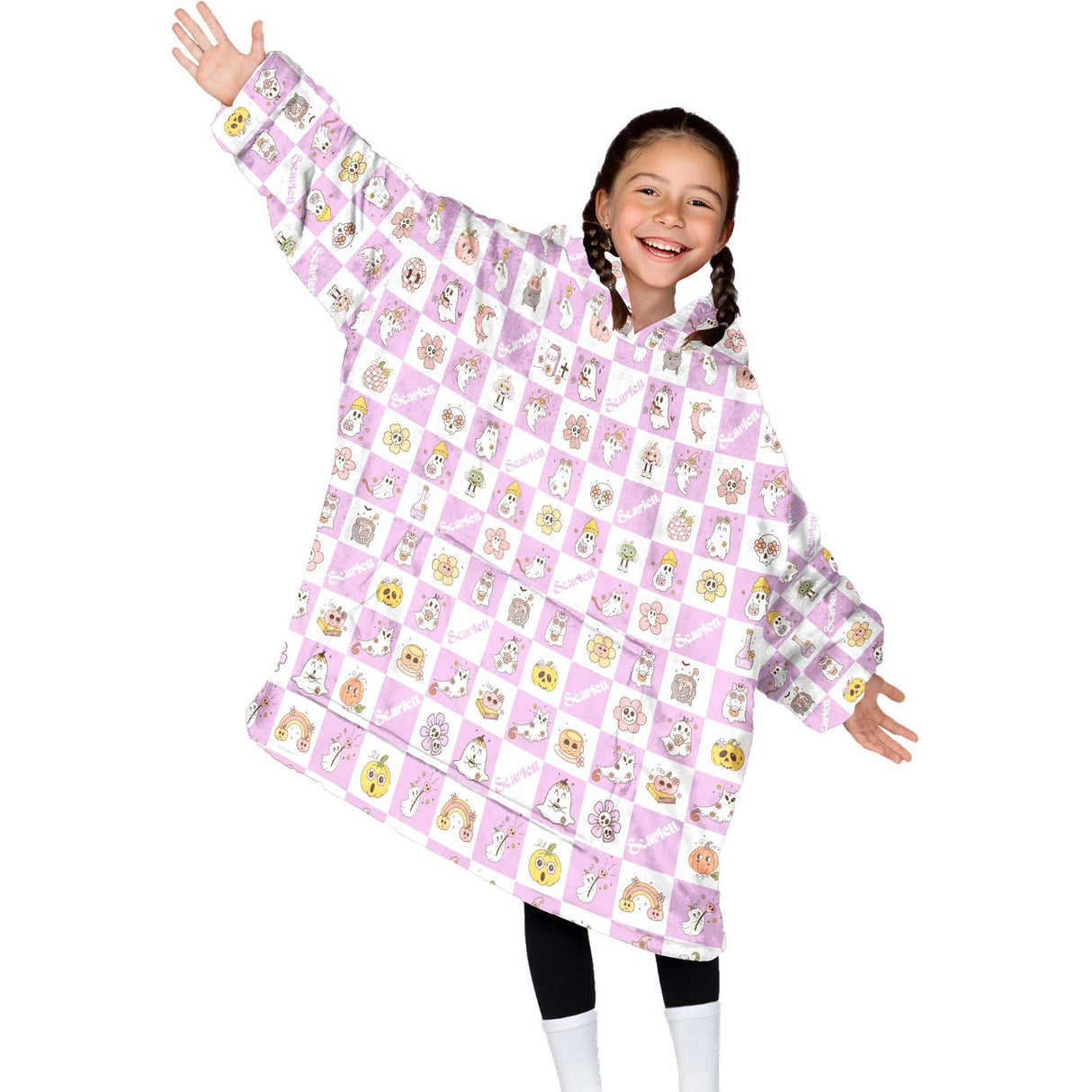 Personalized Groovy Retro Halloween Snug Oversized Wearable Hoodie Blanket