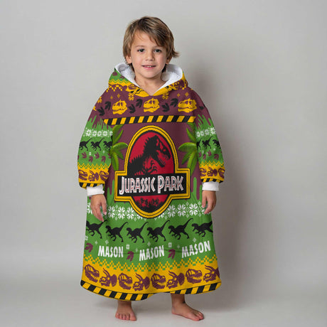 Personalized Jujrassic Park Christmas Dinosaur Snug Oversized Wearable Hoodie Blanket