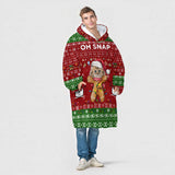 Personalized Oh Snap Gingerbread Face Christmas Snug Oversized Wearable Hoodie Blanket