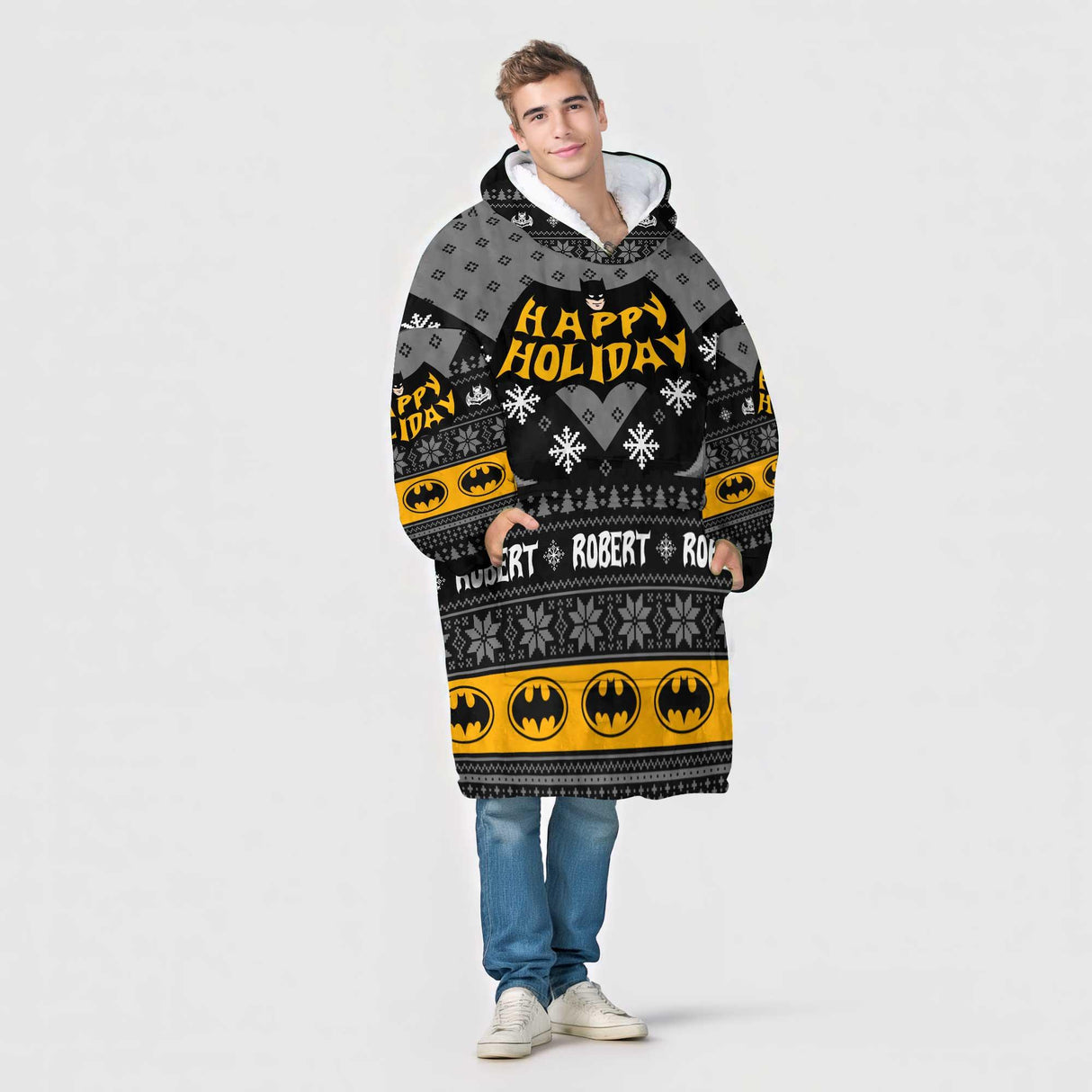 Personalized Bat Ugly Xmas Snug Oversized Wearable Hoodie Blanket