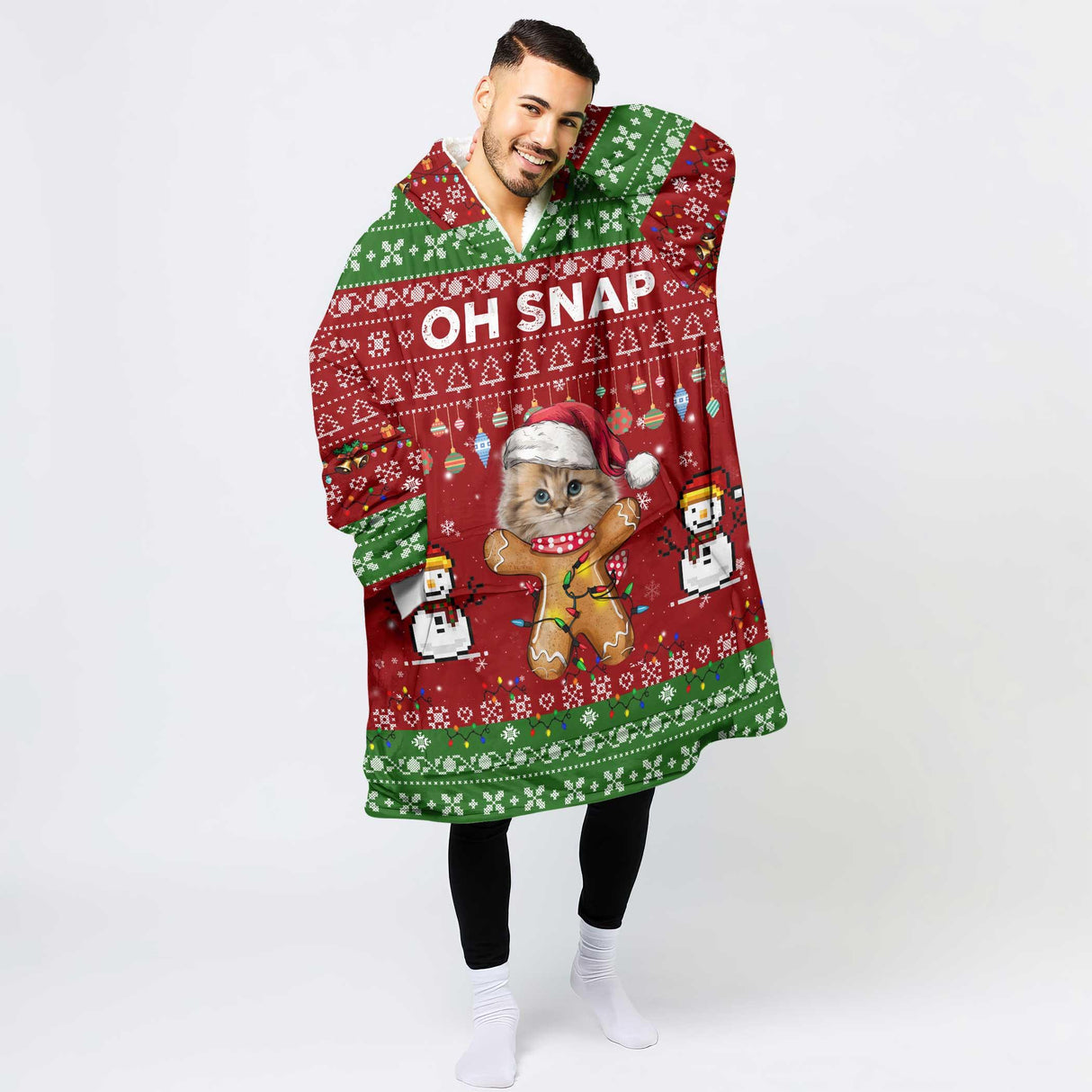 Personalized Oh Snap Gingerbread Face Christmas Snug Oversized Wearable Hoodie Blanket