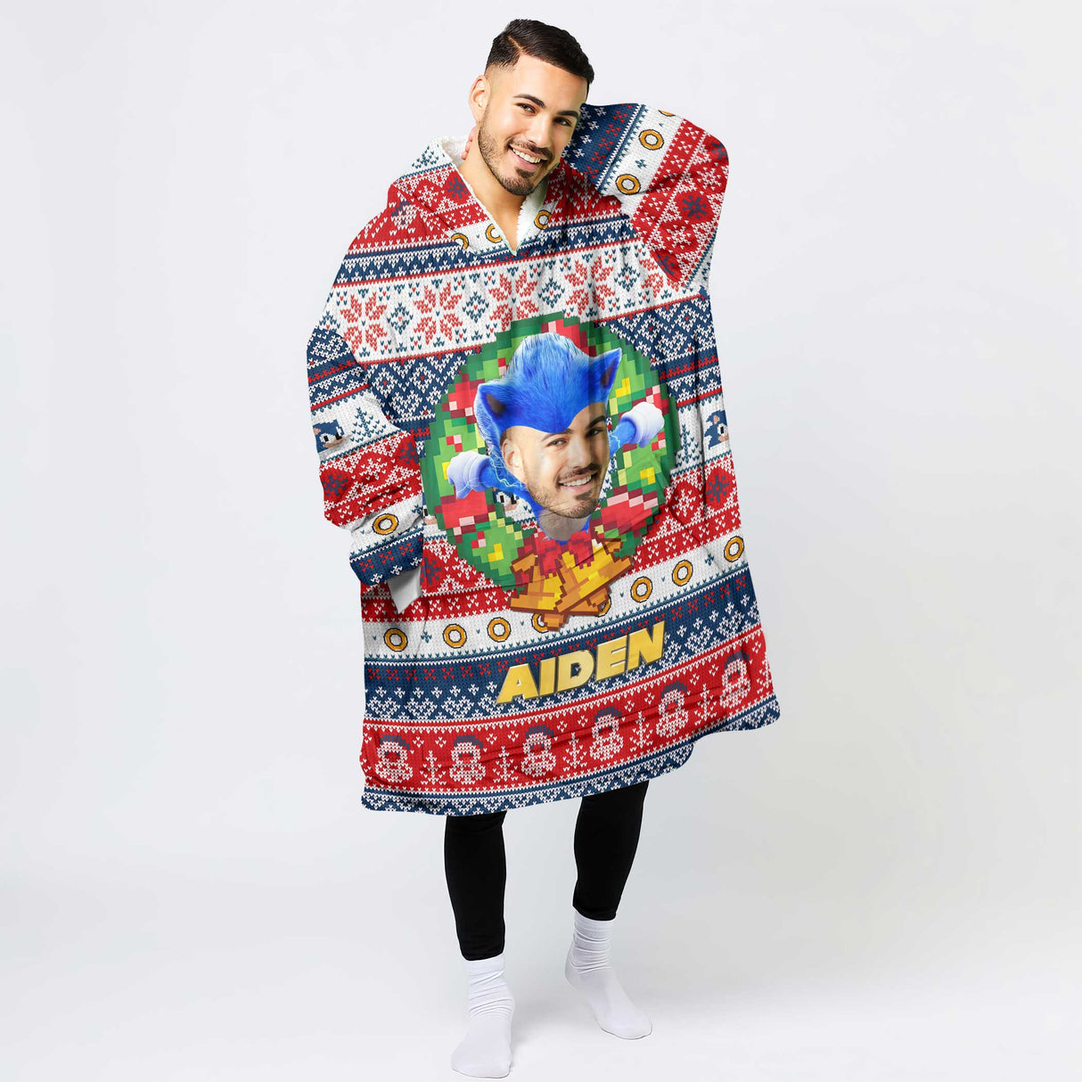 Personalized The Hedgehog Christmas Snug Oversized Wearable Hoodie Blanket