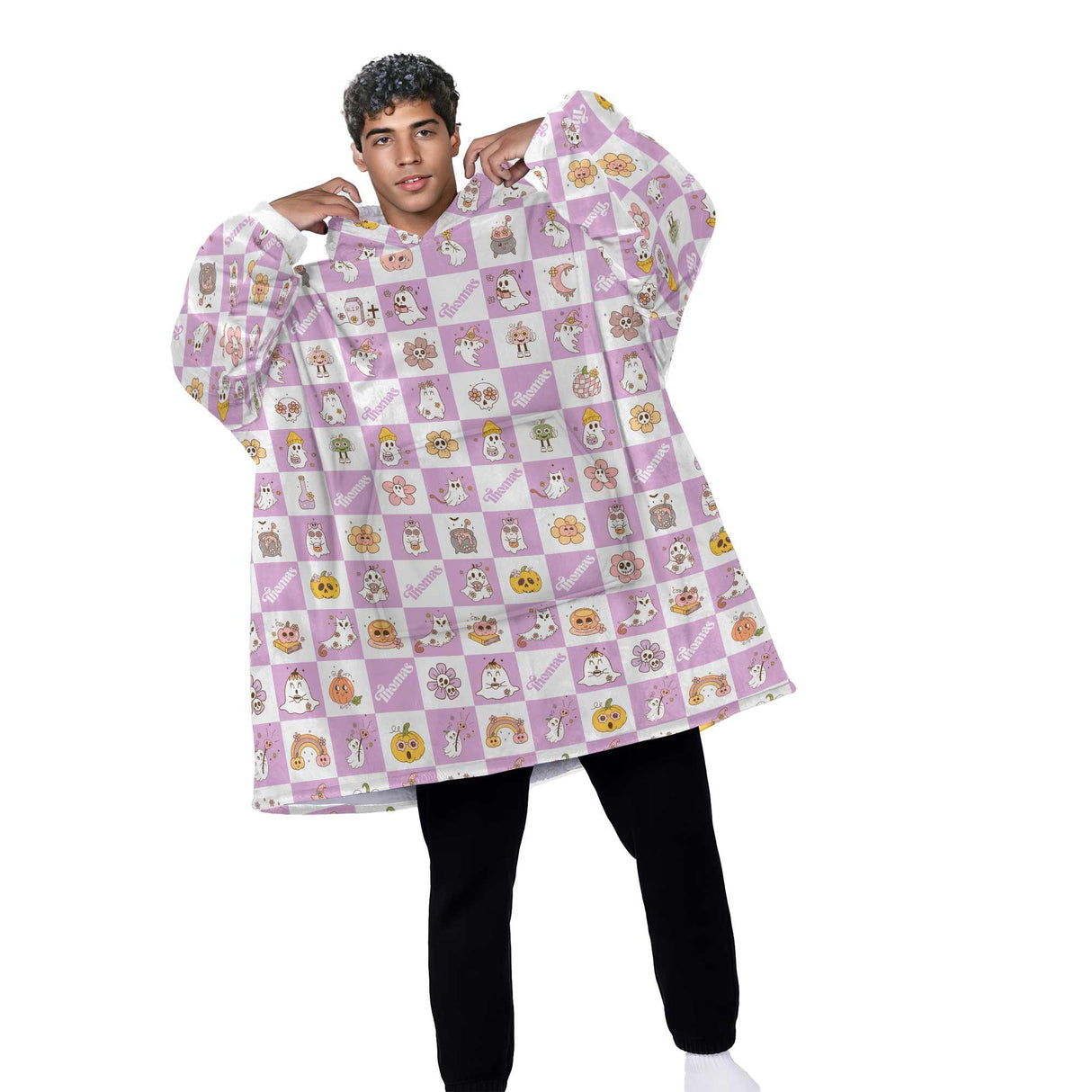 Personalized Groovy Retro Halloween Snug Oversized Wearable Hoodie Blanket